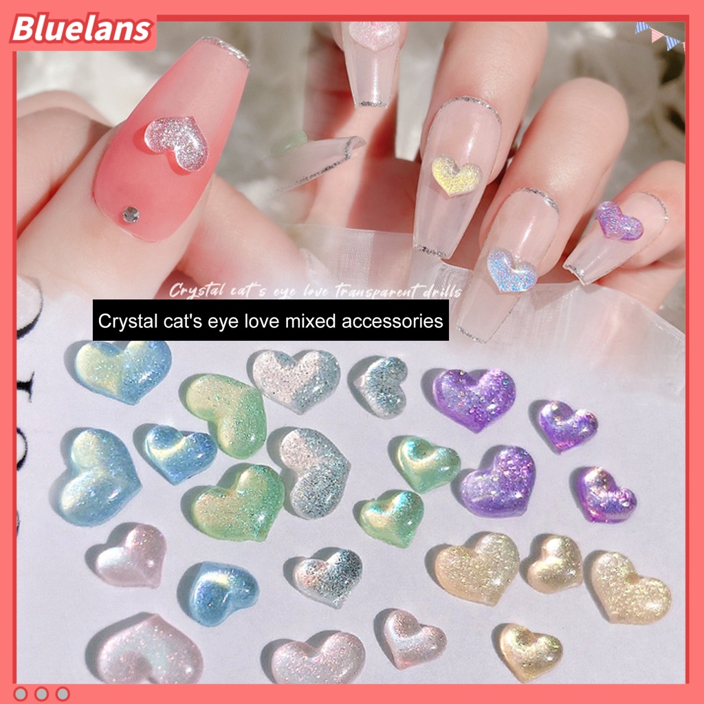 [BLM] 100pcs/bag Nail Art Decor Flatback Tiga Dimensi Mix Size Halus Flash DIY Mini Bentuk Hati Berlian Imitasi Pesona Kuku Salon Pasokan