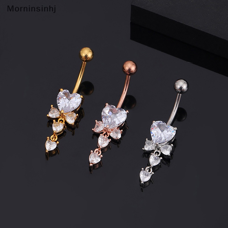 Mornin Kristal Zirkon Jantung Liontin Perut Kancing Cincin Fashion Pusar Kuku Shinny Perhiasan Untuk Wanita Aksesoris Tubuh id