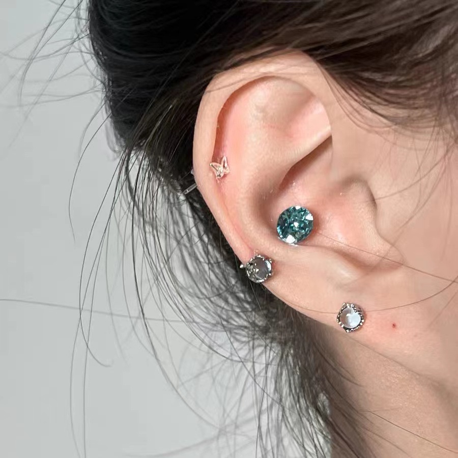 1piece Korea Colorful Moonlight Stone Stud Earrings Tidur Gratis Anting Sekrup Helix