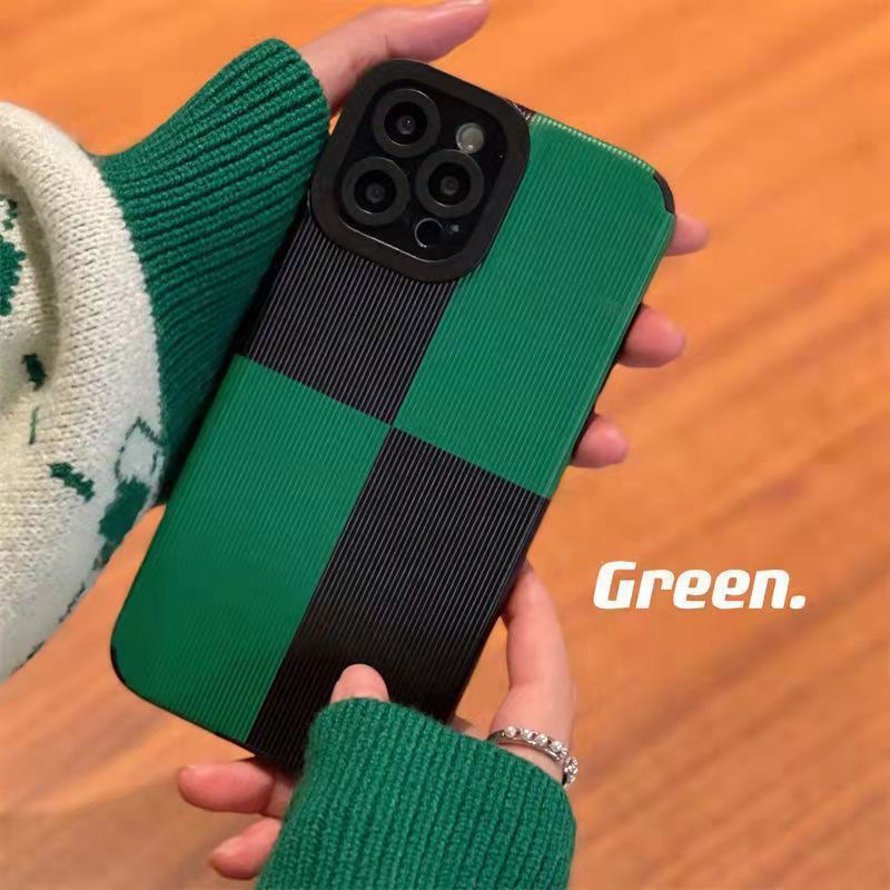 All New Hot Fashion Leather Soft Case IPhone 6S 7 Plus 8 Plus X XS XR XS Max 11 13 12 14 PRO Max 14 Plus SE Mini Phone Case Girl Girl Women Green and black patchwork plaid