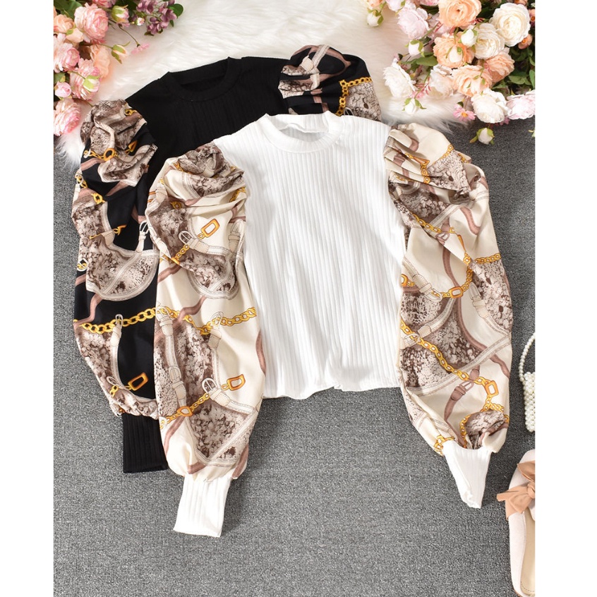 CHUBBI Top Atasan Kaos Blouse Perempuan Wanita Import Lengan Puff Ballon