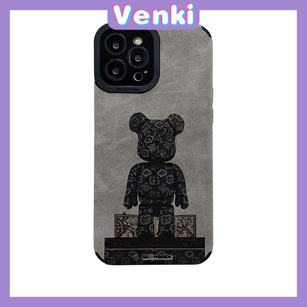 VENKI - Untuk iPhone 11 Case Leather Pupil Suede Cover Soft Shockproof Case Camera Simple Cute Black Bear Kompatibel dengan iPhone 14 13 Pro max 12 Pro max xr xs 7Plus 8Plus