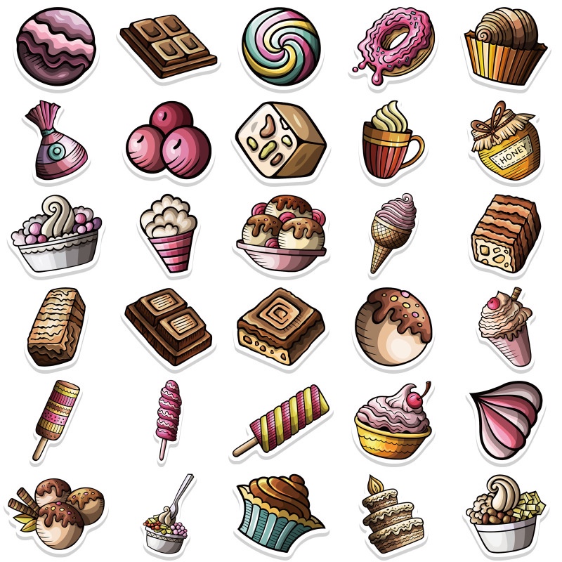 67pcs Stiker Es Krim Donat Makanan Kartun Campuran Untuk Menghias Koper Gitar Notebook Kertas Scrapbook