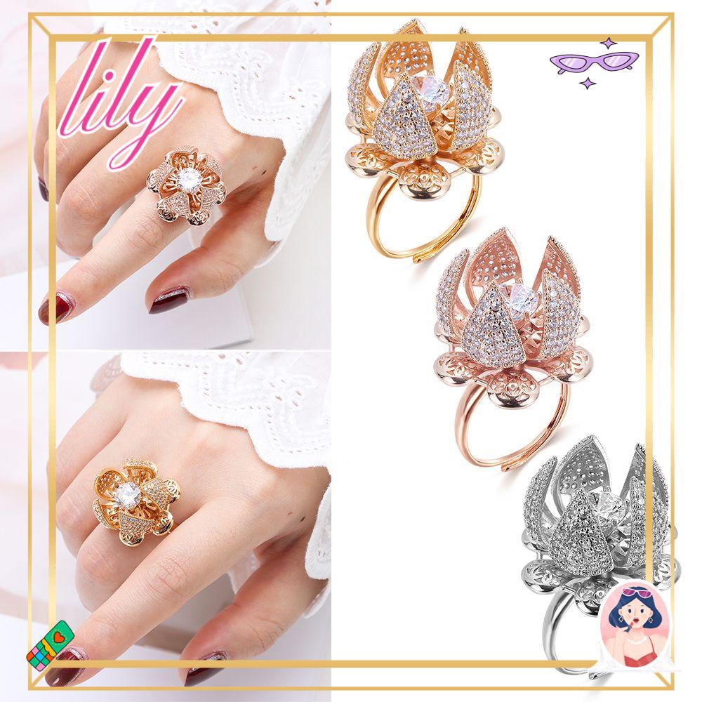 Lily Berongga Buka Tutup Bud Cincin Gaya Barat Stainless Steel Vintage Ring Zircon Spinning Ring