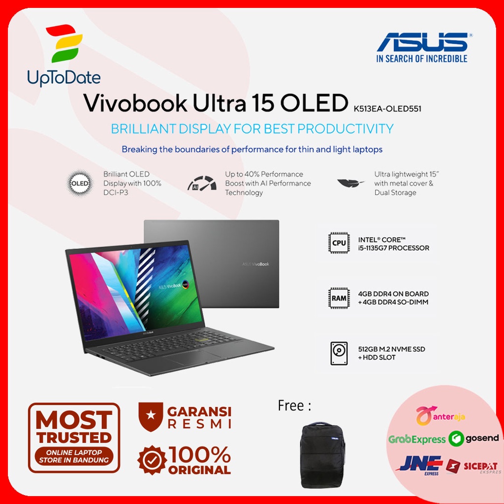 Laptop Asus VivoBook K513EA-OLED551 Core i5-1135G7 8GB 512GB W11+OHS - Uptodate Bandung
