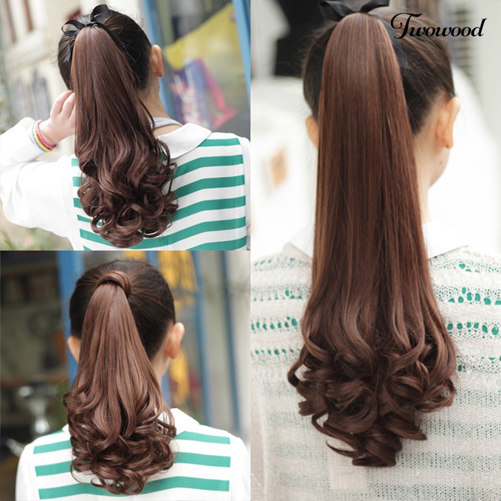 Twowood Panjang Lurus Curly Ponytail Hair Extension Bungkus Sekitar Pita Klip-in Sopak