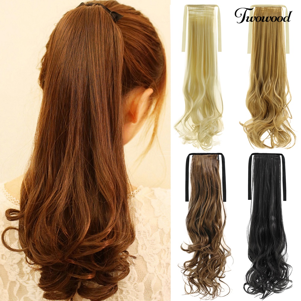 Twowood Panjang Lurus Curly Ponytail Hair Extension Bungkus Sekitar Pita Klip-in Sopak