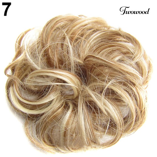 Twowood Wanita Wavy Curly Bun Sintetis Bud Hair Extension Rambut Berantakan Hairpieces