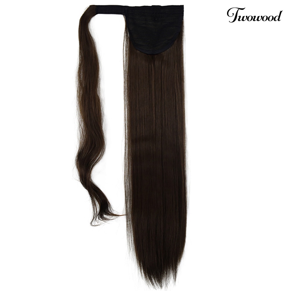 Klip Serat Sintetis Twowood 24inch in Lurus Ponytail Wig Hair Extension Sopak