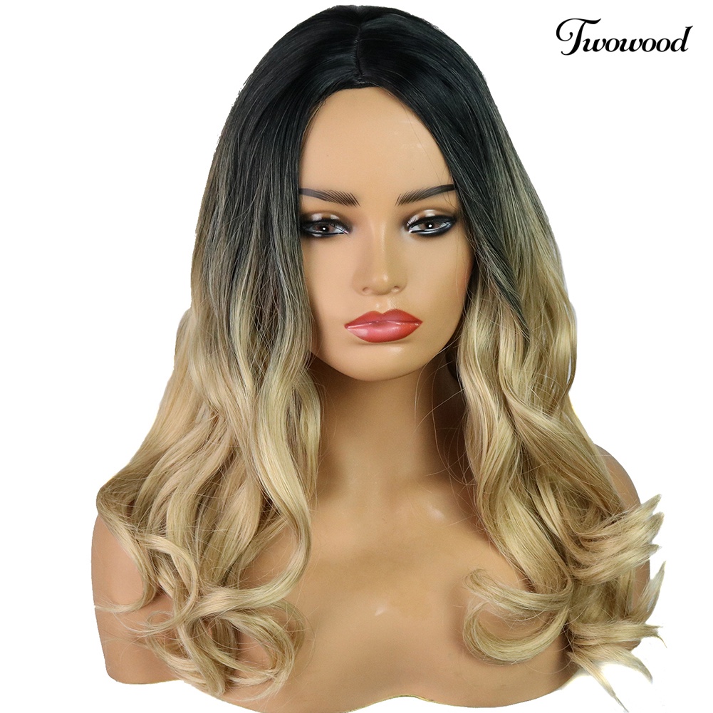 Twowood Perempuan Serat Suhu Tinggi Rambut Keriting Panjang Blonde Gradient Wig Sopak