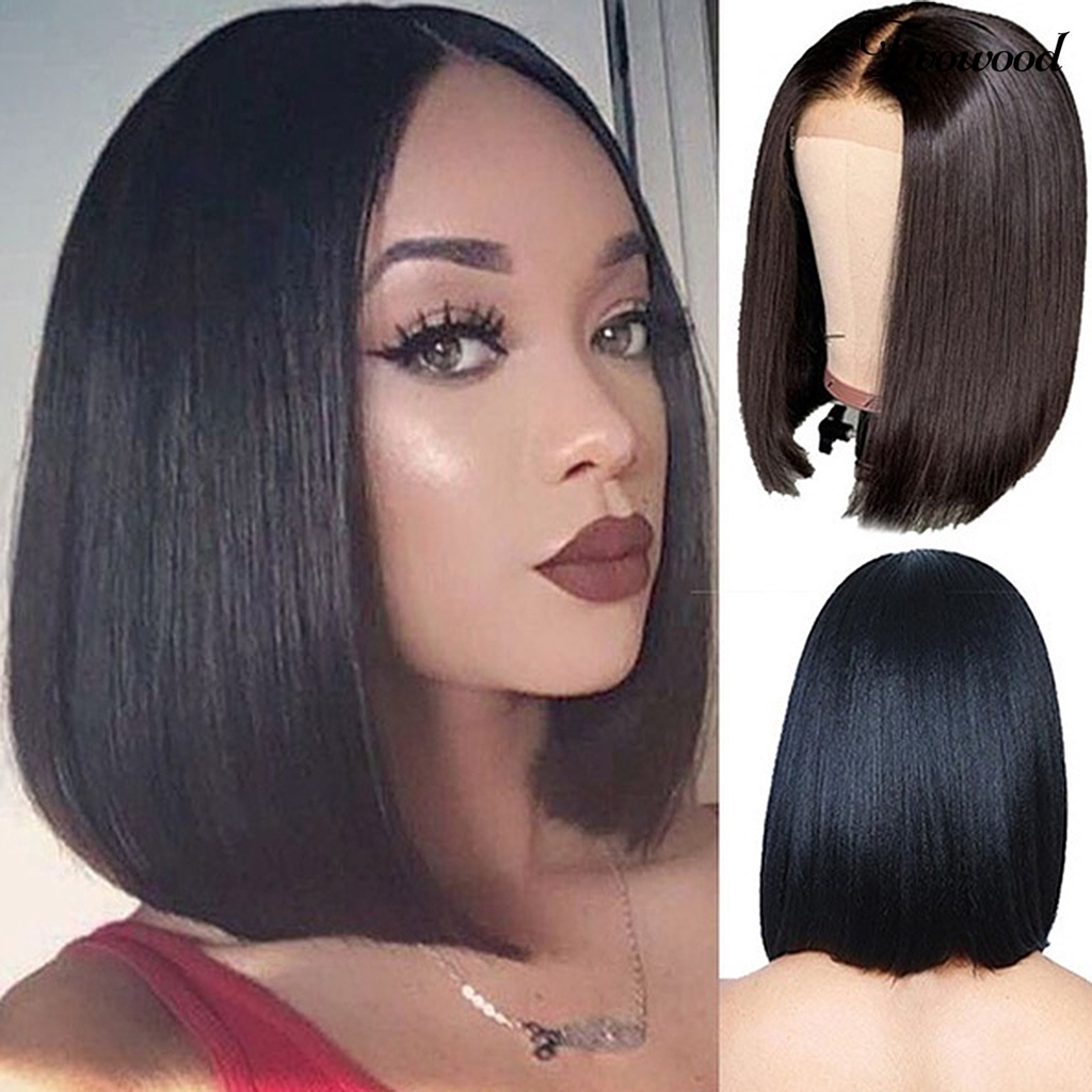 Twowood Wanita Fashion Pusat Parting Pendek Lurus Bob Potong Rambut Wig Cosplay Sopak