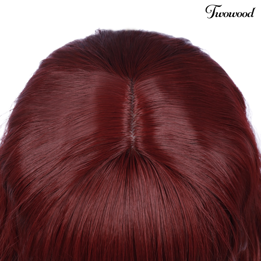 Twowood Fashion Wanita Merah Halus Panjang Keriting Wig Suhu Tinggi Serat Pesta Sopak