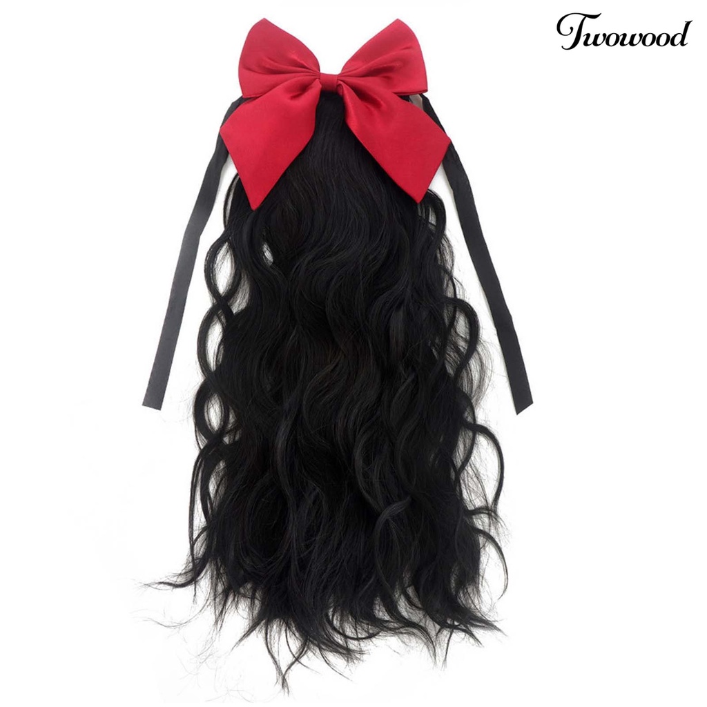 Twowood Wig Ekor Kuda Memperbaiki Elastisitas Tertinggi Alat Kecantikan Perempuan Wig Busur Keriting Panjang Untuk Gadis