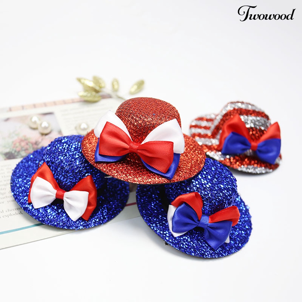 Twowood Pin Rambut Hias Bahan Sequin Eye-catching Desain Busur Simpul Topi Jepit Rambut Untuk Pesta