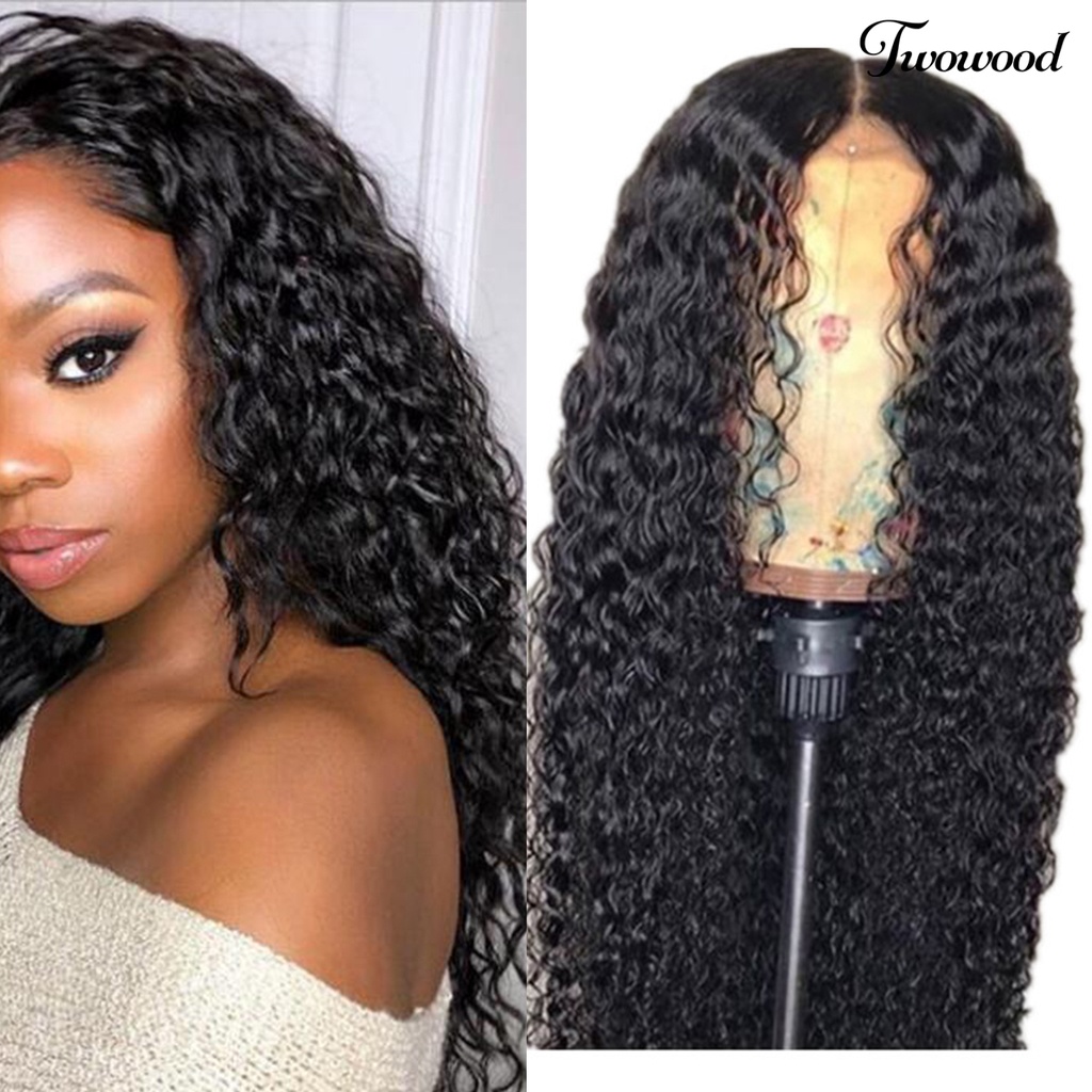 Twowood Curly Wig Mudah Dipakai Lembut Berbulu Trendi Sehat Alat Makeup Suhu Tinggi Sutra Afrika Keriting Rambut Wanita Wig Untuk Pesta