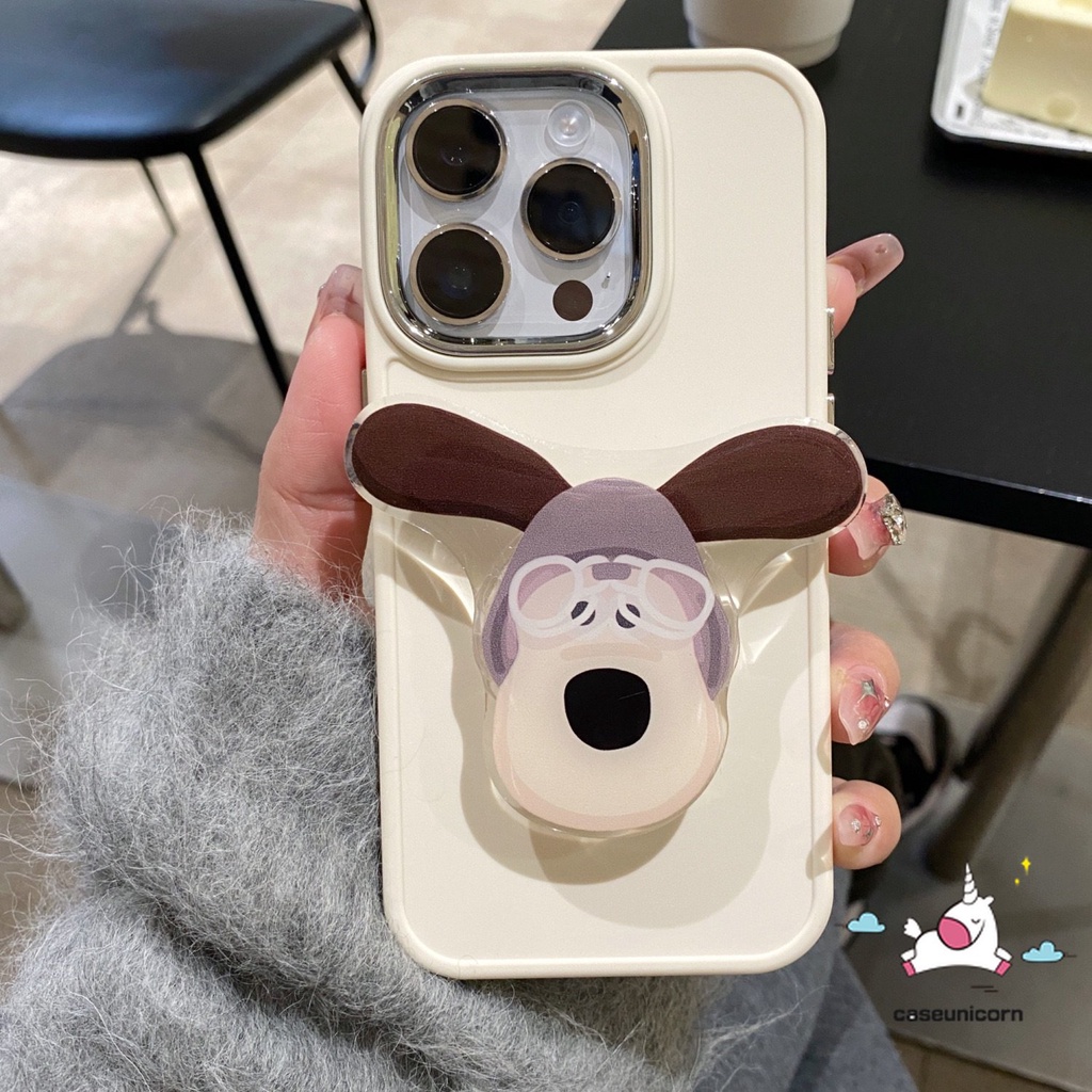 IPHONE Kompatibel Untuk Iphone7 8 Plus XR 11 13 14 12 Pro MAX X XS MAX Warna Solid Bingkai Lensa Logam Plating Sederhana Soft Cover Dengan Kartun Lucu Puppy Bear Fries Pisang Aksesoris Bracket