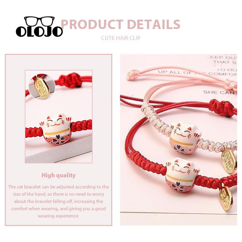 [Olojogrosirtenunan Tangan Benang Lilin Keramik Fortune Cat Gelang Desain Sense Lovers Bracelet