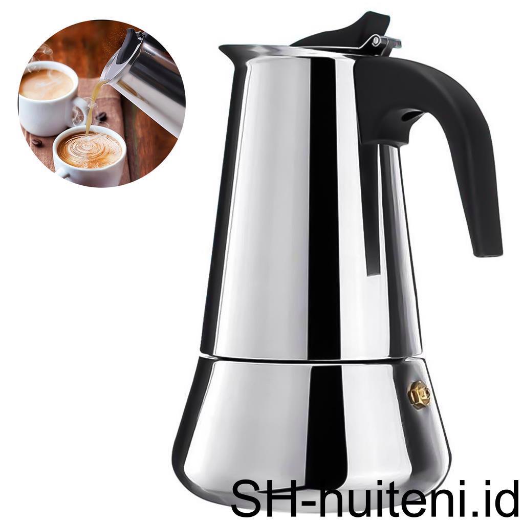 Teko Kopi Stainless Steel Mocha Percolator Rumah Tangga Dapat Dicuci Reusable Insulated 9-cups Home Cafetière Dengan Pegangan Ergonomis