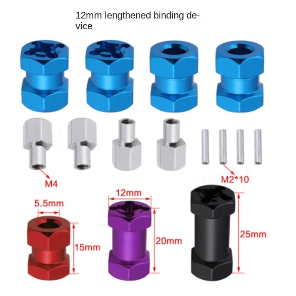 Populer 4pcs 12mm Hex Wheel Hub Drive Adapter Kunci Roda Tabung Hex Adaptor Crawler Mobil Truk Aluminium Untuk Aksesori Mobil