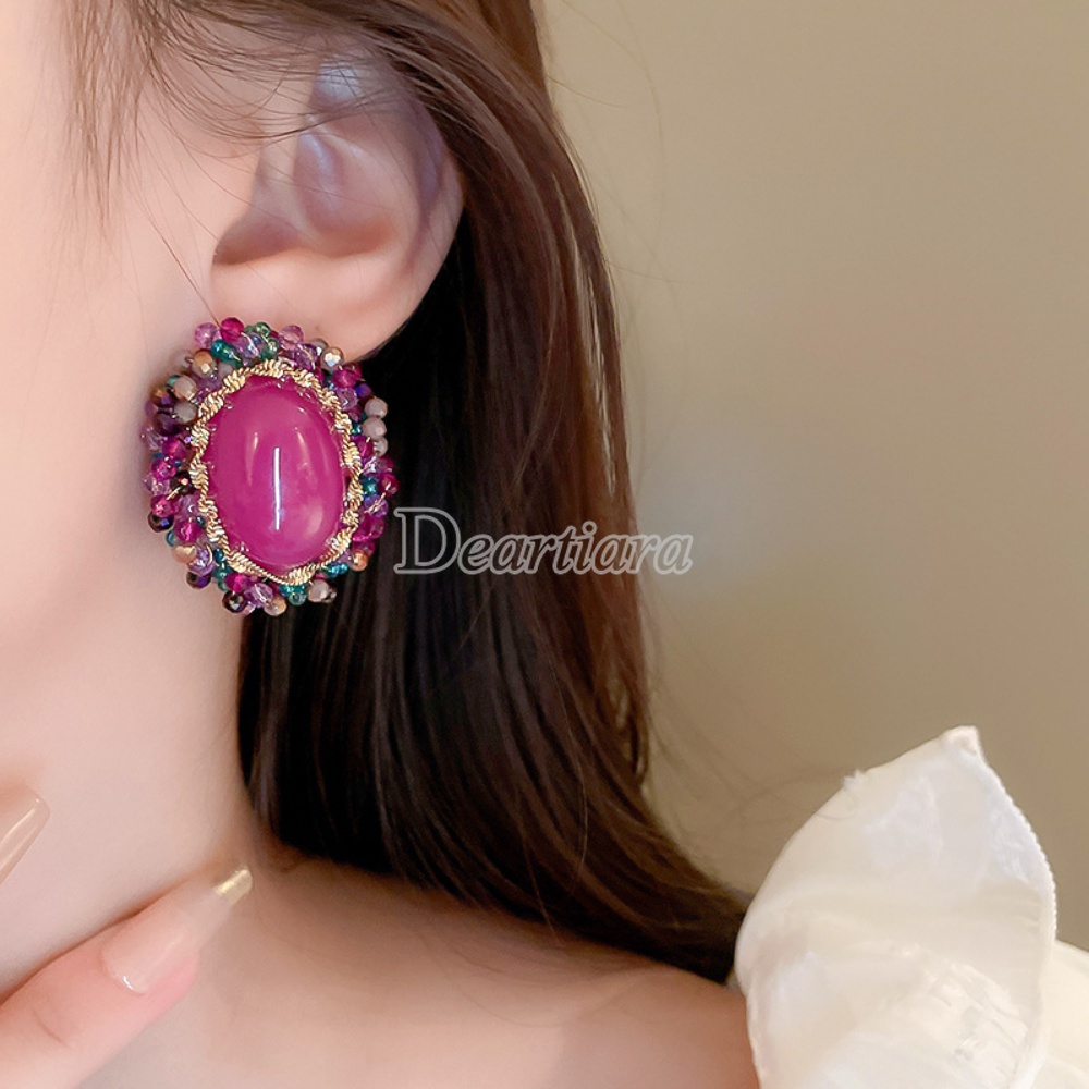 Anting Retro Modis Dengan Temperamen Canggih Dan Canggih. Anting Oval Kristal Bertabur Berlian Wanita