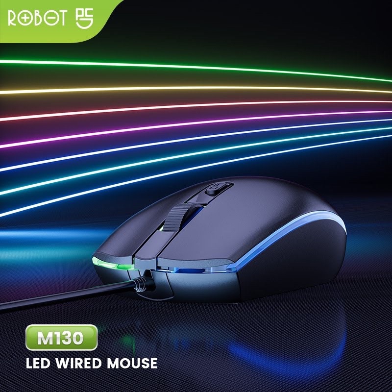 ROBOT M-130 Colorful LED Mouse Wired High Sensitivity 3 Kecepatan 1600 DPI Mouse Untuk PC dan Laptop.