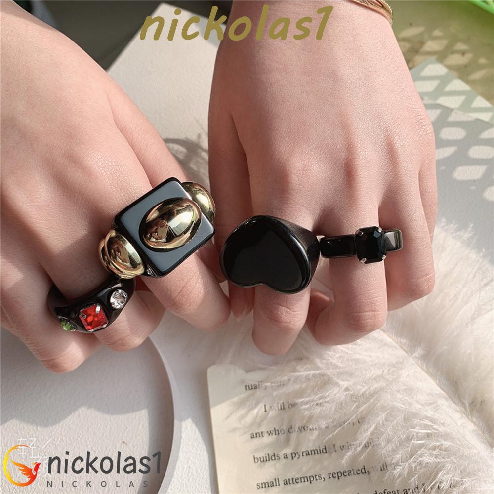 Nickolas1 Cincin Jari Keren Retro Hati Wanita Tidak Teratur Akrilik Geometris