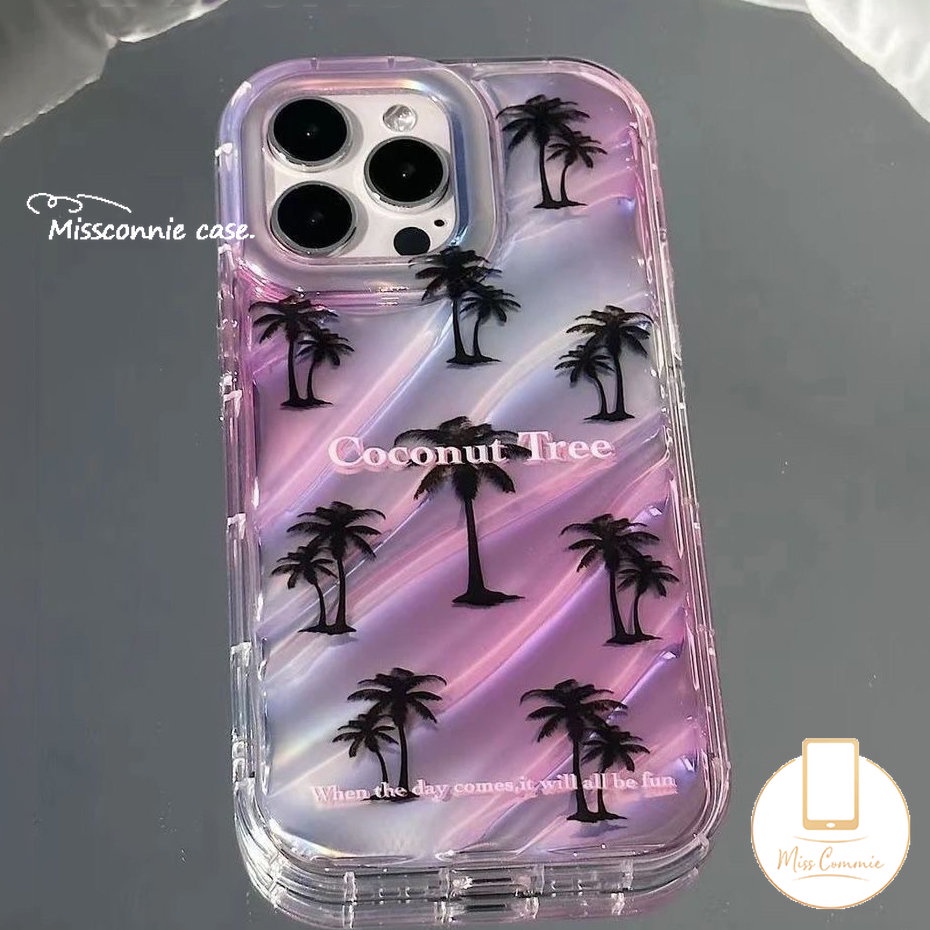 Ins Musim Panas Pohon Kelapa Gradien Warna Laser Card Case Kompatibel Untuk IPhone 7Plus 8Plus 11 13 14 12 Pro MAX 6 6S 7 8 Plus XR X XS MAX SE 2020kreativitas 3D Stereo Corrugation Cover