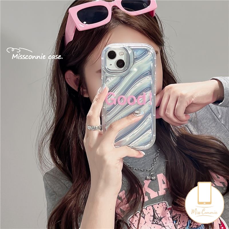 IPHONE Casing Bening Kartu Laser Alfabet Inggris Simple Pink Kompatibel Untuk Iphone11 13 14 12 Pro MAX 7Plus 6 6S 7 8 Plus XR X XS MAX 8Plus SE 2020lembut Tpu Mewah 3D Bergelombang Melengkung Cover