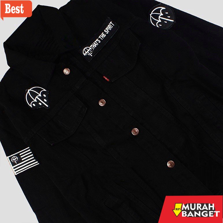 Jaket denim pria terbaru- Jaket Jeans Denim Bordir Emblem Pria - BMTH BALCK