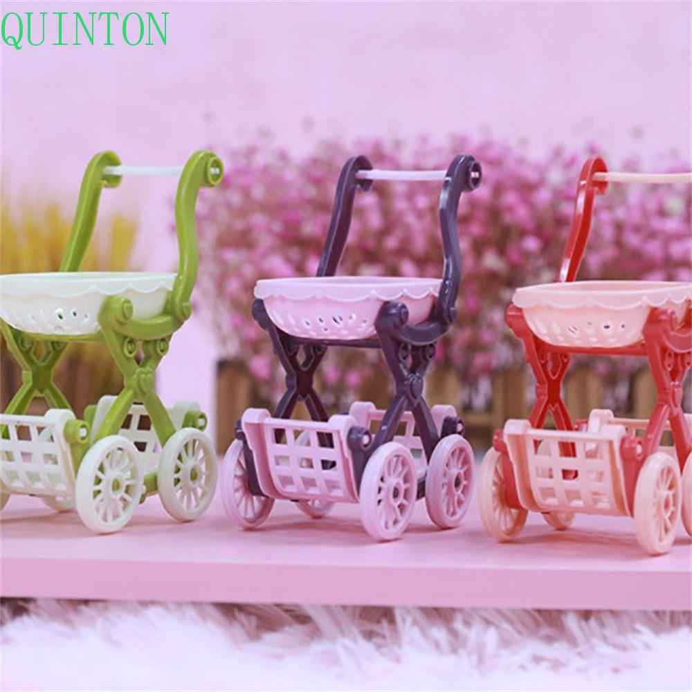 Quinton Furniture Rumah Boneka Mini Miniatur Furniture Aksesoris Penyimpanan Mainan Keranjang Belanja Desktop Decor Supermarket Handcart Trolley