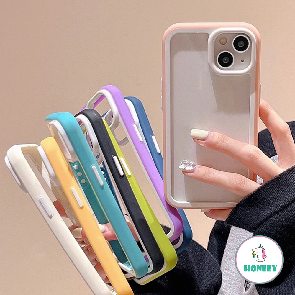 IPHONE Casing Ponsel Perbatasan Warna Hollow Lucu Untuk Iphone14 13 12 Pro Max11Simple Korea Jepang Gadis Shockproof Soft Cover Pasangan Hadiah