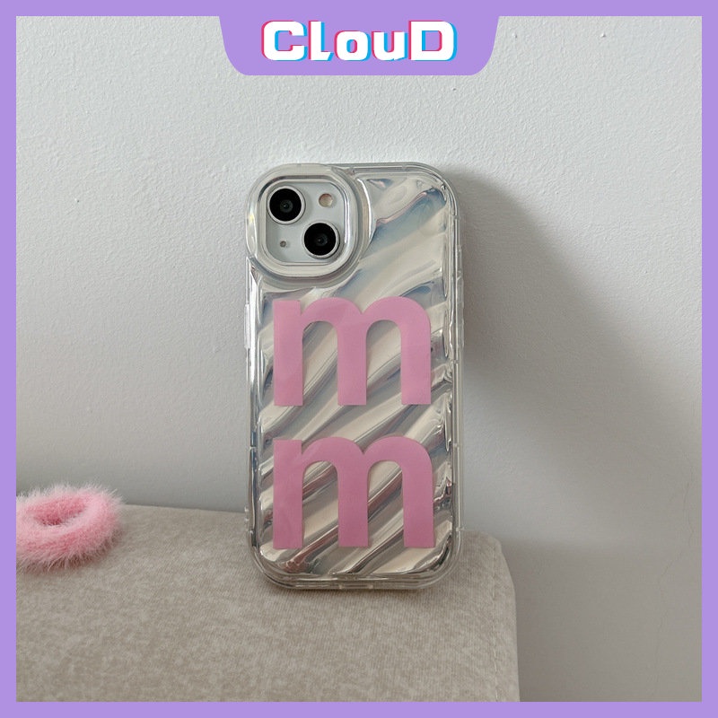 IPHONE 3d Stereo Bergelombang Dengan Penutup Stiker Hati Berlian Kompatibel Untuk Iphone13 12 11 14 Pro MAX 7 6 6S 8plus Se2020 7Plus XR XS X MAX Simple Huruf M Pita Pink Busur Soft Case