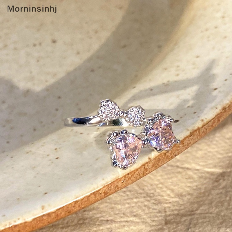 Mornin Pink Kristal Ikatan Simpul Cincin Kreatif Zirkon Terbuka Cincin Y2K Zirkon Mengkilap Cincin Untuk Wanita Pesta Perhiasan Aksesoris Hadiah id