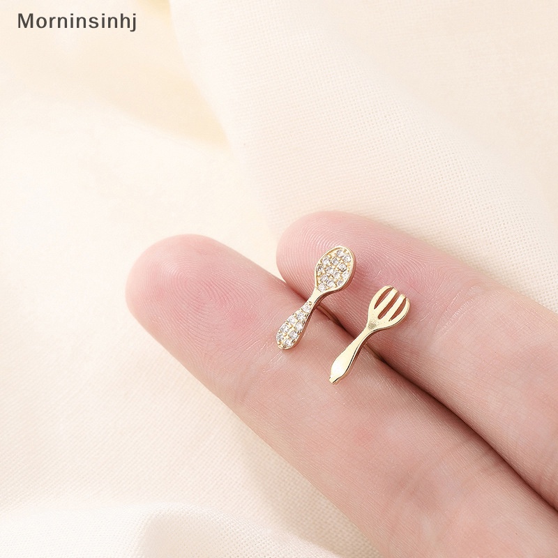 Mornin Anting Stud Sendok Garpu Kristal Mini Untuk Wanita Anting Kepribadian Sederhana id