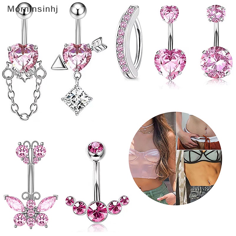 Mornin Stainless Steel Butterfly Belly Button Ring Kualitas Tinggi Pink Berlian Imitasi Cinta Pusar Cincin Untuk Wanita Tubuh Sexy Dekorasi id