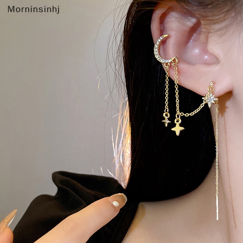 Mornin Fashion Gaya Korea Bintang Bulan Rumbai Anting Untuk Wanita Manset Telinga Keren Perhiasan Rantai Vintage Kristal Earing Hadiah Pesta Ulang Tahun id