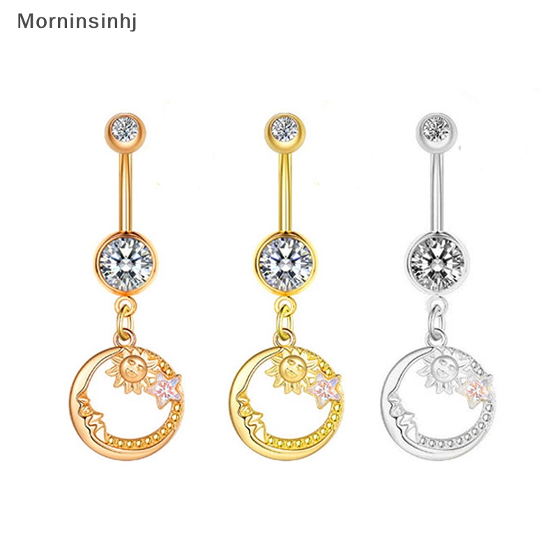 Mornin Cincin Pusar Planet Stainless Steel Terang Bulan Bintang Pusar Menjuntai Belly Button Rings Untuk Wanita Perhiasan Tubuh id