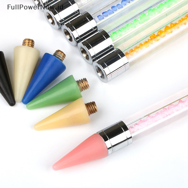 Power 5Pcs Manik-Manik Kepala Pensil Lilin Dotg Kuku Yang Dapat Diganti Rhinestones Gems Picker ID