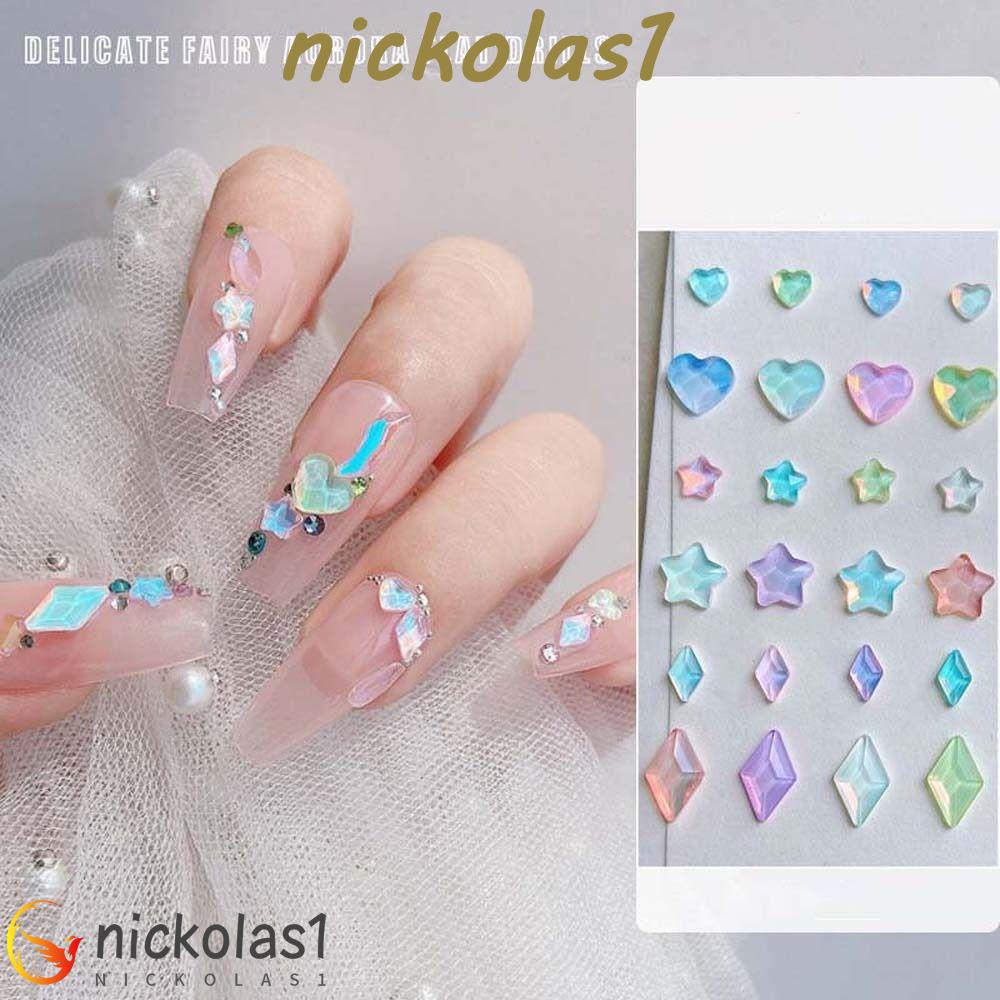 Nickolas1 Aurora Hiasan Kuku Pesona Kuku Fashion Manicure Aksesoris Hiasan Kuku Cinta Hati Rhombic Nail Jewelry