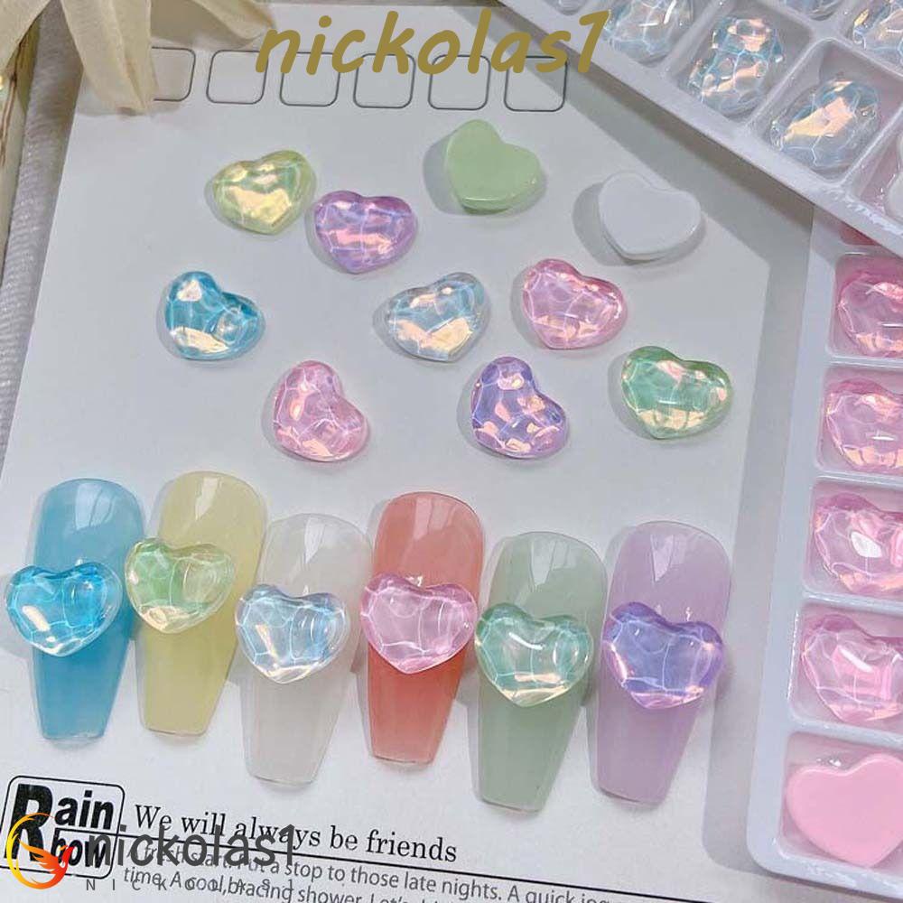 Nickolas1 Jantung Dekorasi Kuku Fashion Jepang Nail Art Aurora Riak Air Jantung Manicure Aksesoris Kaca Kristal 3D Nail Art Drills