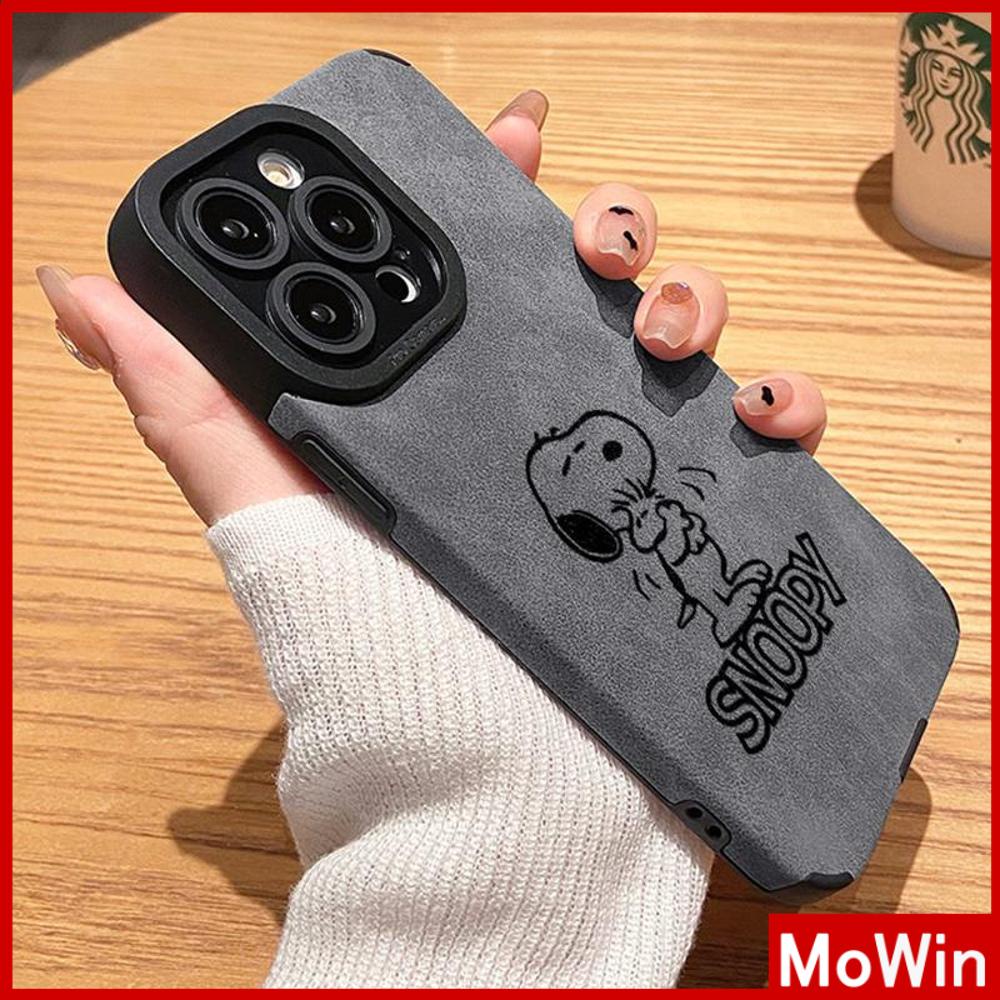 Case iPhone 14 Pro Max iPhone Case Kulit Abu-abu Murid Patch Suede Tahan Guncangan Kamera Sederhana Anjing Lucu Kompatibel dengan iPhone 13 Pro Max 12 Pro Max 11 Xr Xs Max 7Plus 8Plus