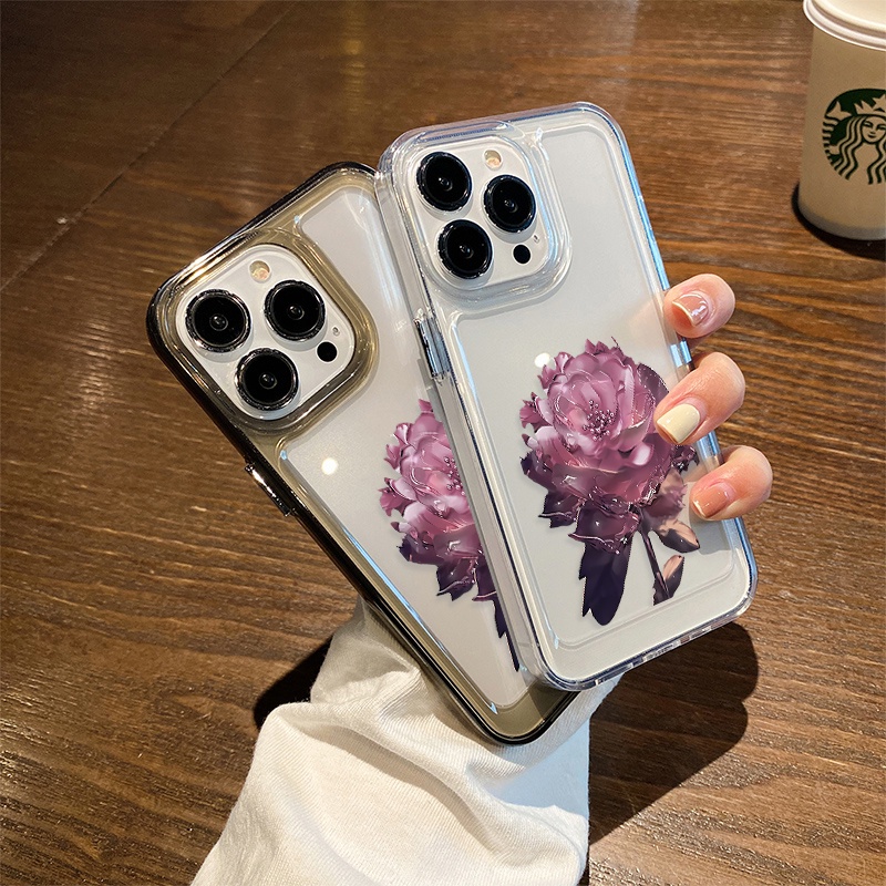 Casing Bunga Ungu Untuk IPhone Kompatibel6 7 8 6Plus 7Plus 8Plus 11 14 Pro Max X XS XR 11 12 13 14 Pro Pro Max SE 2020 2022 Plating Electroplated Buttons Shockproof Cover