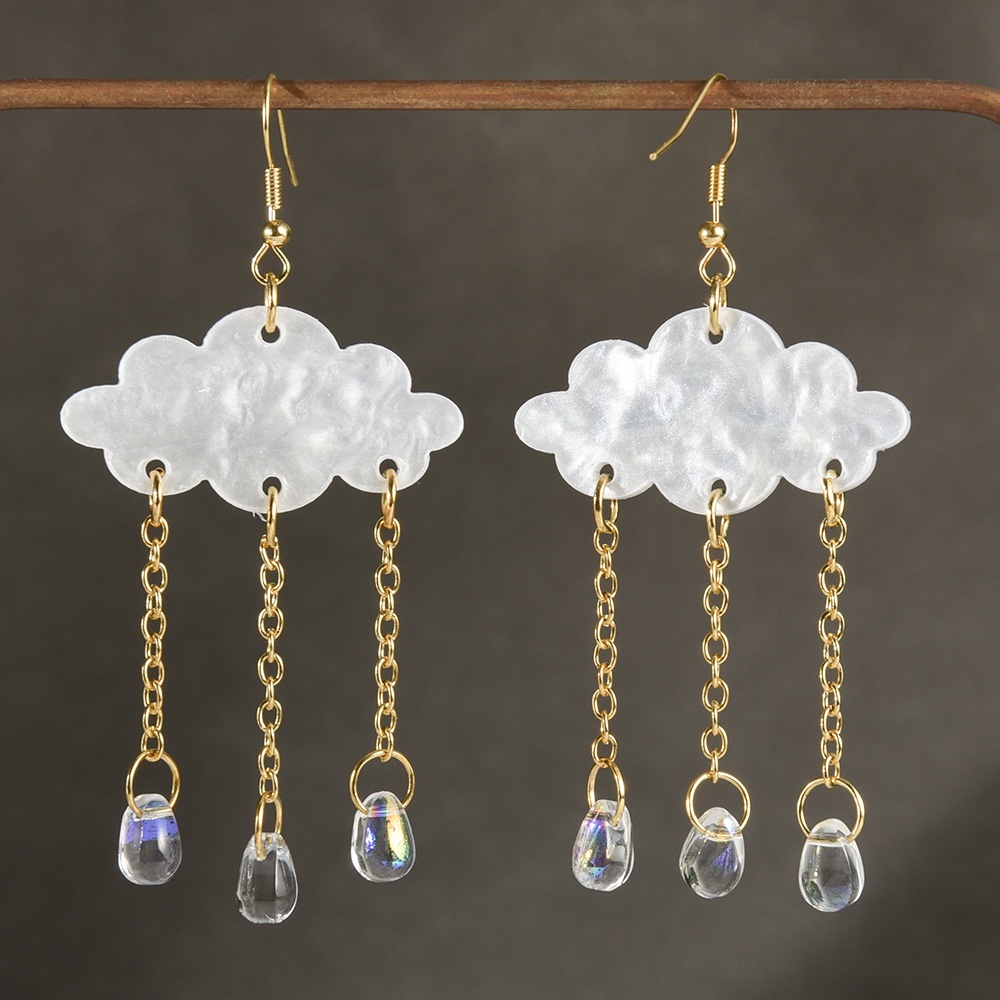 Raindrop Cloud White Crystal Droplet Rumbai Menjuntai Anting Cloud Drop Earrings Fashion Berlebihan Awan Kristal Anting Panjang Awan Akrilik Dan Raindrops Menjuntai Earrings