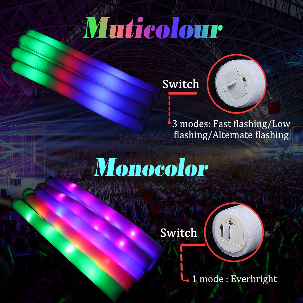 Stik Lampu Kedip Ceria Pesta/LED Foam Cheer Tube/Tiang Lampu Tongkat Spons Multicolor/Glow Sticks Warna Warni/Glow in the Dark Light Props Suasana Konser