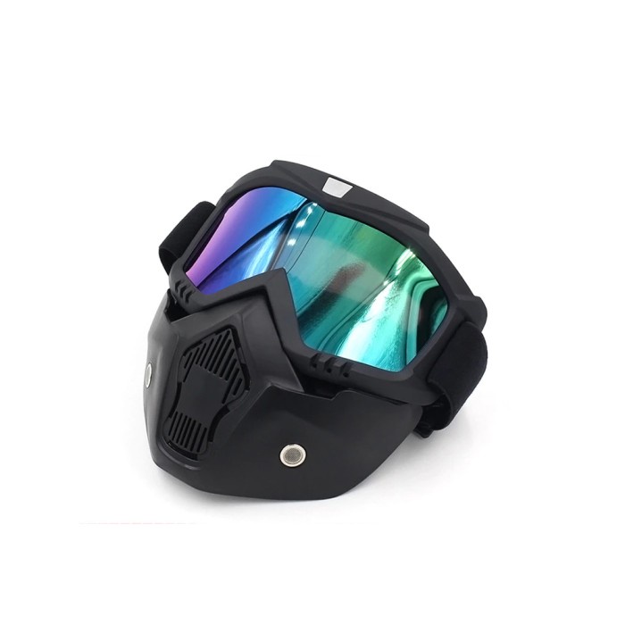 GOOGLE MASK HELM MASKER KACAMATA 2IN1 ANTI DEBU POLUSI TRAIL CROSS - BENING HITAM