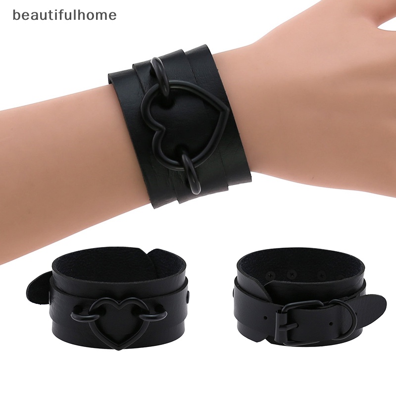 {beautifulhome} Gelang Hati Gelang Kulit Manset Gothic Punk Ban Lengan Unisex Cosplay Perhiasan.