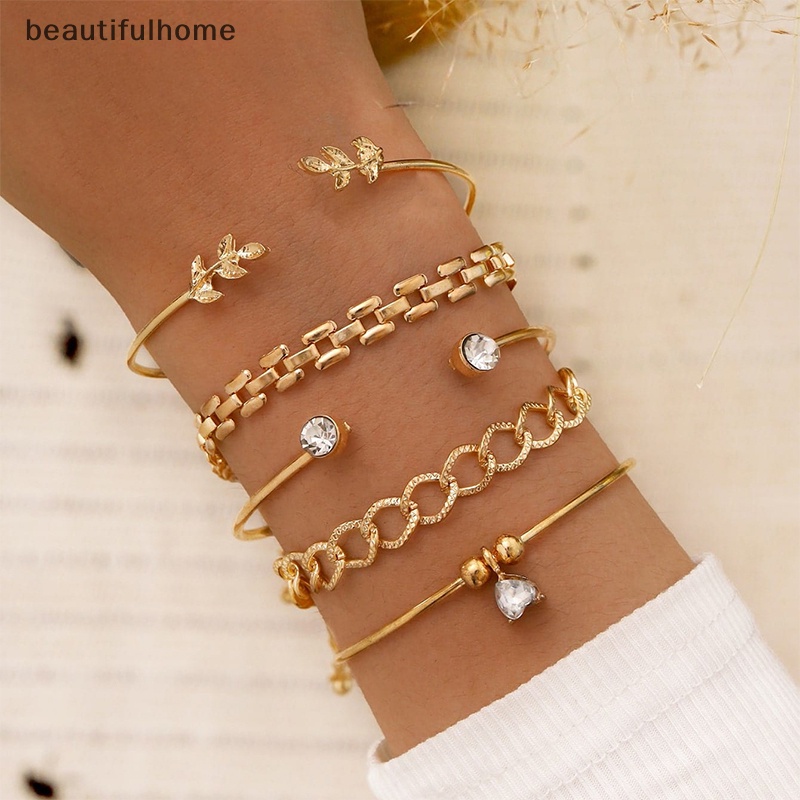 {beautifulhome} 4pcs /Set Gelang Berlian Berkilau Bulan Bintang Geometris Sederhana Perhiasan Fashion.