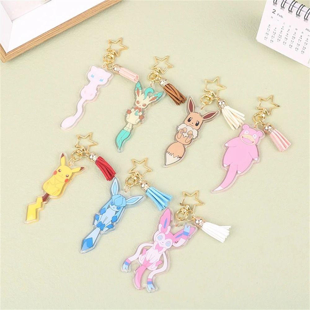 [Elegan] Pikachu Gantungan Kunci Lucu Sylveon Anime Figure Kartun Akrilik Leafeon Keychain Untuk. Gantungan Kunci