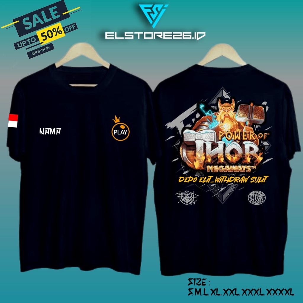 ELSTORE26 | Kaos distro Kaos Pragmatic Play | POWER OF THOR | bisa Custom nama sendiri | Baju Depo S