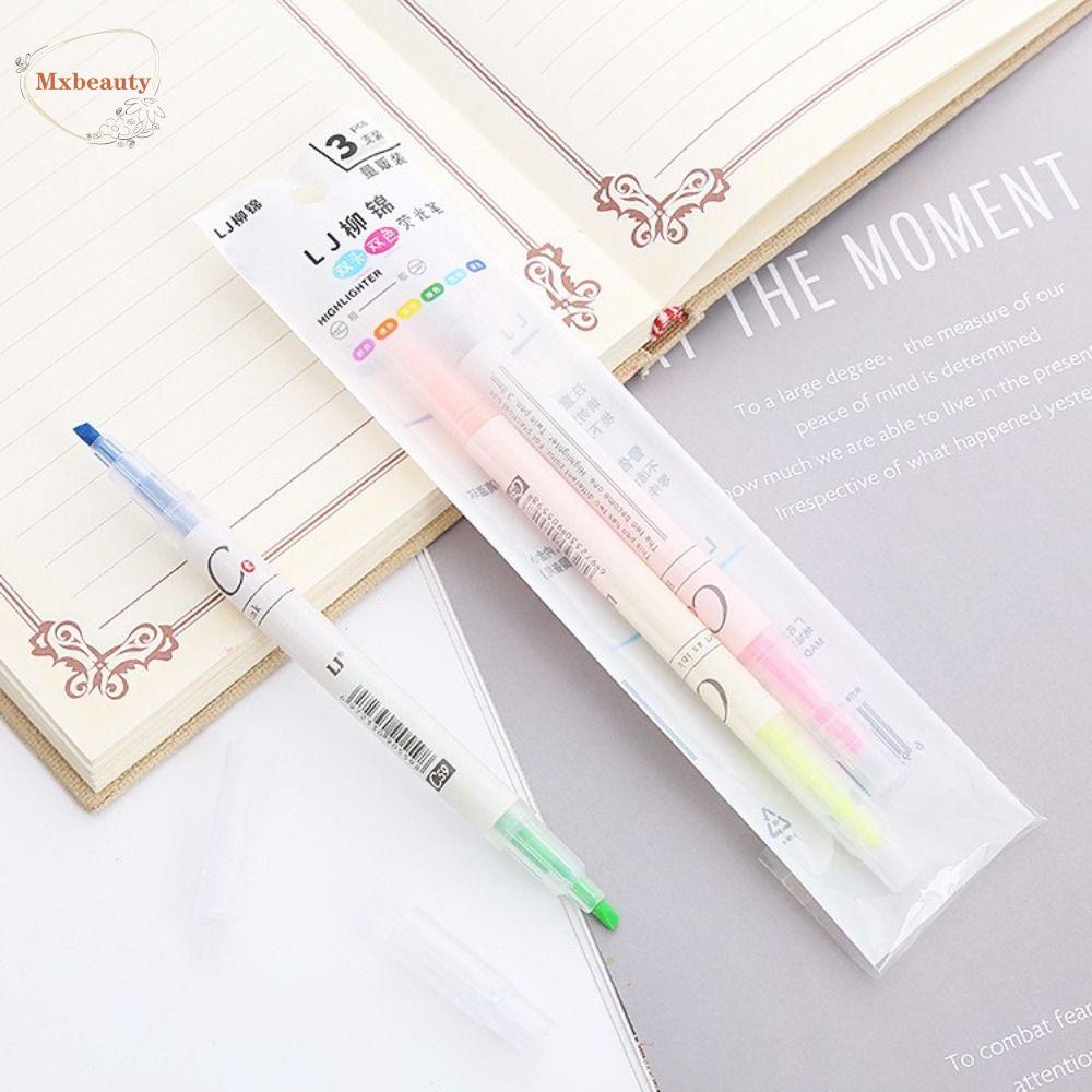 Mxbeauty Pena Stabilo Kepala Ganda set 6pcs /set Vintage Siswa Stationary Kantor Sekolah Perlengkapan Pena Neon Jepang